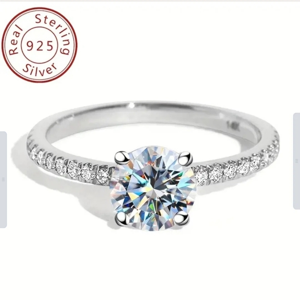 Sz 7 Moissanite 1ct Engagement Promise Ring .925 Sterling Silver 18K Plated